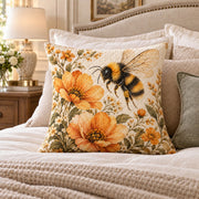 Bumblebee Floral quilted throw pillow, AI-generated bedroom mockup