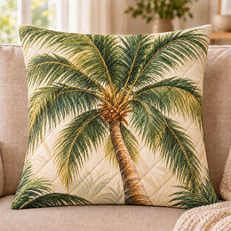 Palm Tree Quilted Throw Pillow, Tropical Coastal Home Decor, Gift for Beach Lovers