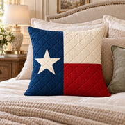 Texas Flag quilted throw pillow, AI-generated bedroom mockup