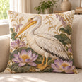 Pelican Floral Quilted Throw Pillow, Coastal Bird Home Decor, Gift for Bird Lovers