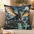 Moonlit Dragon Quilted Throw Pillow, Fantasy Home Decor, Gift for Dragon Lovers