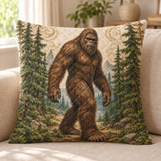 Bigfoot quilted throw pillow, AI-generated sofa mockup