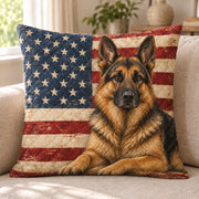 German Shepherd Flag quilted throw pillow, AI-generated sofa mockup