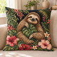 Tropical Sloth Quilted Throw Pillow, Floral Jungle Home Decor, Gift for Sloth Lovers
