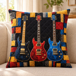 Electric Guitar Quilted Throw Pillow, Rock Music Home Decor, Gift for Guitarists