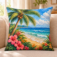 Tropical Beach Quilted Throw Pillow, Palm Tree Coastal Decor, Gift for Beach Lovers