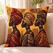 African Women quilted throw pillow, AI-generated sofa mockup