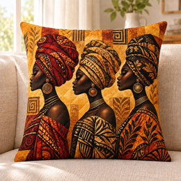 African Women Quilted Throw Pillow, Cultural Portrait Home Decor, Gift for Art Lovers