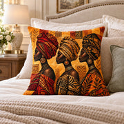 African Women quilted throw pillow, AI-generated bedroom mockup