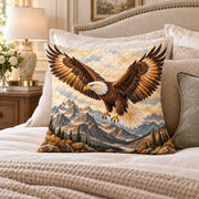 Bald Eagle quilted throw pillow, AI-generated bedroom mockup