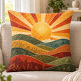 Retro Sunset Quilted Throw Pillow, Boho Landscape Home Decor, Gift for Nature Lovers