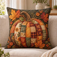 Patchwork Pumpkin Quilted Throw Pillow, Cozy Fall Farmhouse Decor, Gift for Autumn Lovers