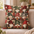 Christmas Gnome Patchwork Quilted Throw Pillow, Festive Home Decor, Gift for Gnome Lovers