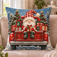 Christmas Gnome Truck Quilted Throw Pillow, Holiday Home Decor, Gift for Gnome Lovers