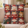 Christmas Cat Patchwork Quilted Throw Pillow, Festive Home Decor, Gift for Cat Lovers
