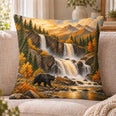 Black Bear Waterfall Quilted Throw Pillow, Mountain Cabin Decor, Gift for Nature Lovers