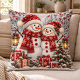 Snowman Couple Quilted Throw Pillow, Festive Winter Home Decor, Gift for Snowman Lovers