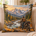 Mountain Motorcycle Quilted Throw Pillow, Adventure Decor, Gift for Bikers