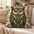Celtic Owl Quilted Throw Pillow, Woodland Knotwork Home Decor, Gift for Owl Lovers