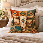 Western Bull Skull quilted throw pillow, AI-generated styled mockup