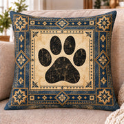 Navy Paw Print quilted throw pillow, AI-generated styled mockup