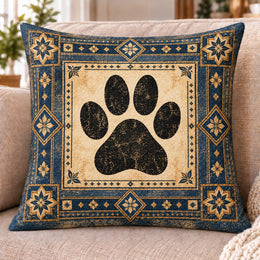 Navy Paw Print Quilted Throw Pillow, Cozy Home Decor, Gift for Pet Lovers