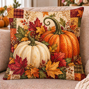 Autumn Pumpkins quilted throw pillow, AI-generated styled mockup