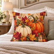 Autumn Pumpkins quilted throw pillow, AI-generated styled mockup