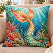 Mermaid Tail quilted throw pillow, AI-generated styled mockup