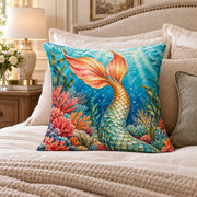 Mermaid Tail quilted throw pillow, AI-generated styled mockup
