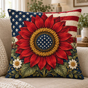 Patriotic Sunflower quilted throw pillow, AI-generated styled mockup