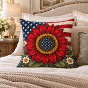 Patriotic Sunflower quilted throw pillow, AI-generated styled mockup