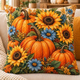 Pumpkins and Sunflowers Quilted Throw Pillow, Colorful Fall Decor, Thanksgiving Gift