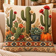 Cactus and Pumpkin Quilted Throw Pillow, AI-generated sofa mockup