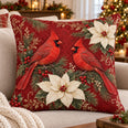 Red Cardinals and Poinsettias Quilted Throw Pillow, Christmas Decor, Gift for Bird Lovers