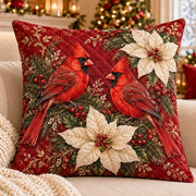 Cardinal Pair Quilted Throw Pillow, AI-generated sofa mockup