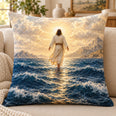 Jesus Walking on Water Quilted Throw Pillow, Christian Ocean Decor, Gift for Believers