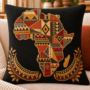 African Map Quilted Throw Pillow, AI-generated sofa mockup