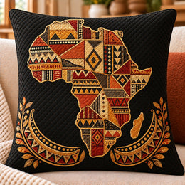 African Map Quilted Throw Pillow, Warm Geometric Pattern Decor, Gift for Africa Lovers