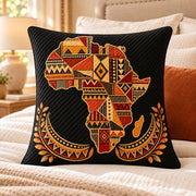 African Map Quilted Throw Pillow, AI-generated bedroom mockup