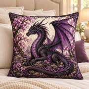 Purple Dragon Quilted Throw Pillow, AI-generated bedroom mockup