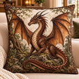 Brown Dragon Quilted Throw Pillow, Woodland Fantasy Decor, Gift for Dragon Lovers