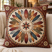 Feather Compass Quilted Throw Pillow, AI-generated sofa mockup