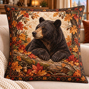 Autumn Black Bear Quilted Throw Pillow, AI-generated sofa mockup