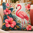 Pink Flamingo and Hibiscus Quilted Throw Pillow, Tropical Decor, Gift for Flamingo Lovers