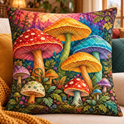 Rainbow Mushrooms Quilted Throw Pillow, AI-generated sofa mockup