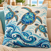 Blue Sea Turtles Quilted Throw Pillow, AI-generated sofa mockup
