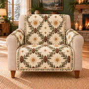 Pinecone Solar Lattice sofa cover on a beige armchair