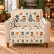 Planetarium Robot Rows sofa cover on a beige armchair