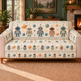 Planetarium Robot Rows Sofa Cover, Technology Decor, Gift for Robot Fans